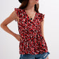 Q2 Frill detail chiffon blouse in animal print