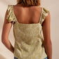 Frill strap cami top in green ditsy floral print