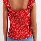 Frill strap cami top in red ditsy floral print