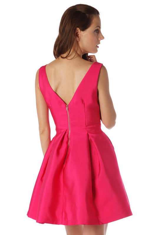 Fuchsia bow waist skater dress