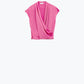 Fuchsia Crossed Silk Top With V-neck and Short Sleeves