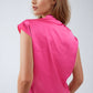 Fuchsia Crossed Silk Top With V-neck and Short Sleeves