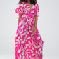 Q2 Fuchsia Floral Print Maxi Dress With Open Back