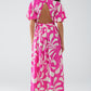 Fuchsia Floral Print Maxi Dress With Open Back