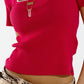 Q2 Fuchsia Knitted Short Sleeve Sweater With Square Neck and  White Trim