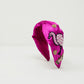 Fuchsia Satin Headband with Embroidered Flamigos