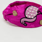 Fuchsia Satin Headband with Embroidered Flamigos