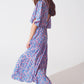 Full Length Dress With Open Tie back in Purple Print