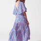 Full Length Dress With Open Tie back in Purple Print