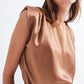 Gathered satin shoulder pad sleeveless top in gold