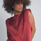 Q2 Gathered satin shoulder pad sleeveless top in red