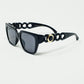 geometric thick black sunglasses with black lens