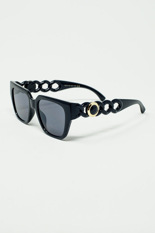 geometric thick black sunglasses with black lens