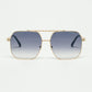 Q2 gold square frame sunglasses in ombre blue