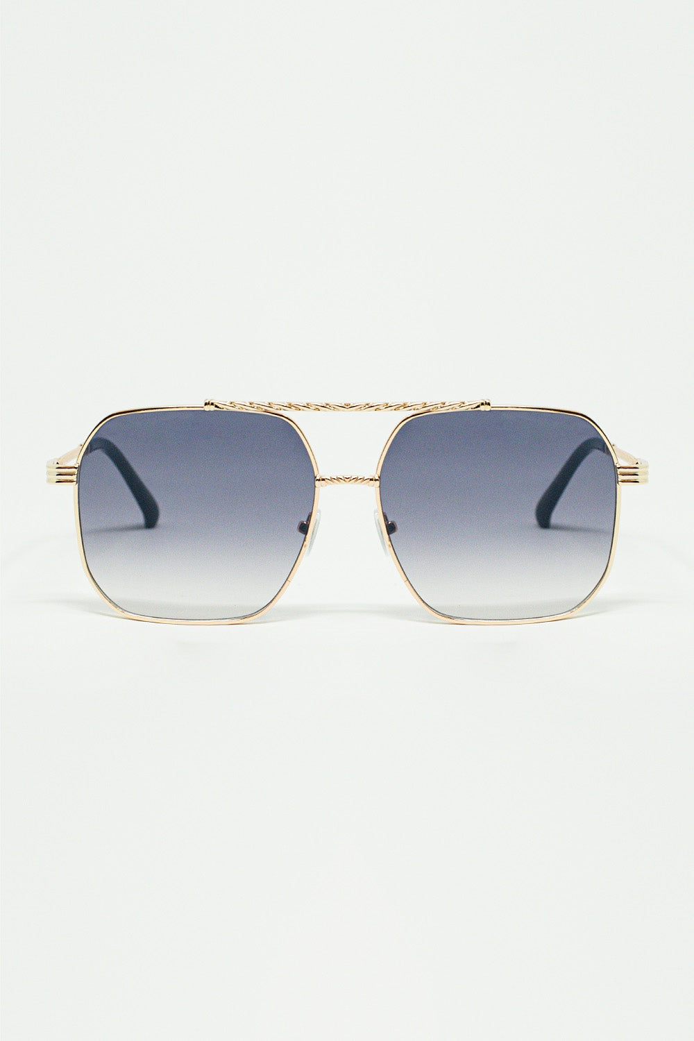 Q2 gold square frame sunglasses in ombre blue