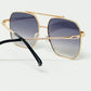 gold square frame sunglasses in ombre blue