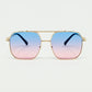 Q2 gold square frame sunglasses in ombre light blue with pink