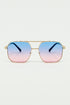 Q2 gold square frame sunglasses in ombre light blue with pink