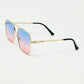 gold square frame sunglasses in ombre light blue with pink