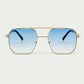 Q2 gold square frame sunglasses in ombre light blue