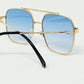 gold square frame sunglasses in ombre light blue