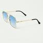 gold square frame sunglasses in ombre light blue