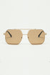 Q2 gold square frame sunglasses with brown lenses