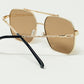 gold square frame sunglasses with brown lenses