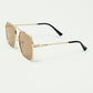 gold square frame sunglasses with brown lenses