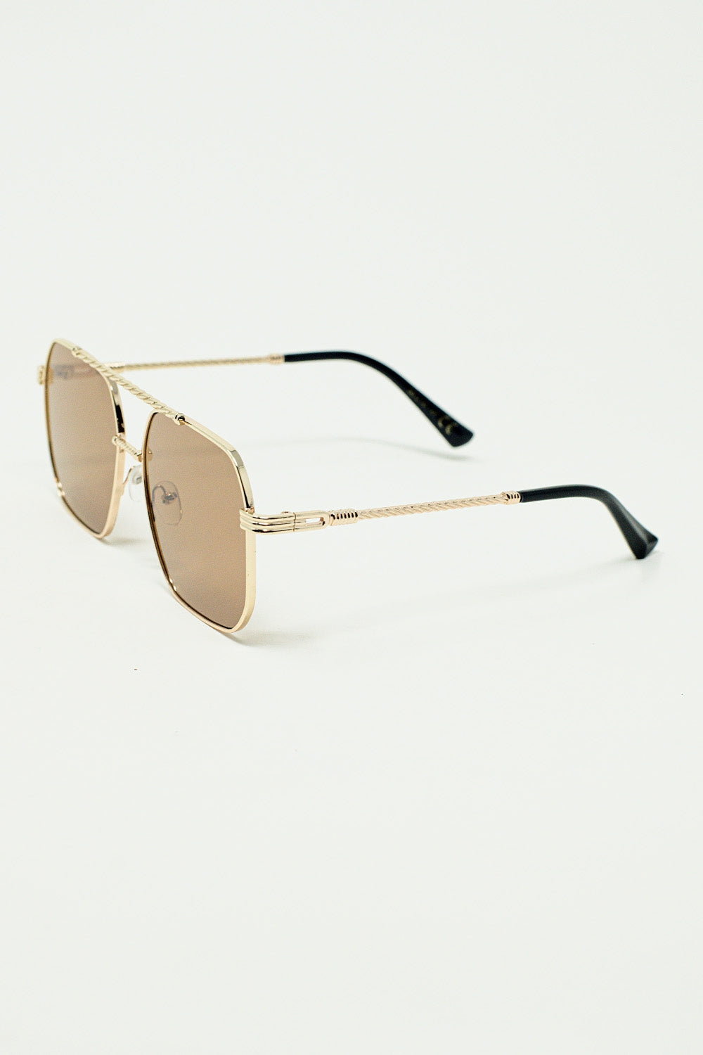 gold square frame sunglasses with brown lenses