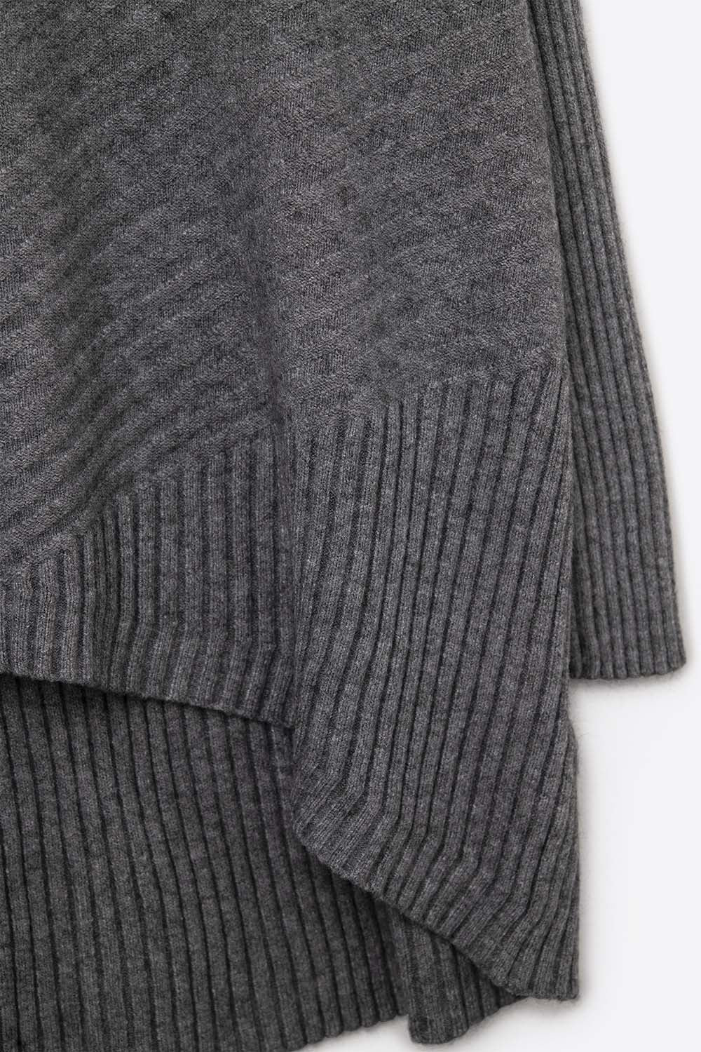 Gray Asymmetric Ribbed Knit Sweater Tunic