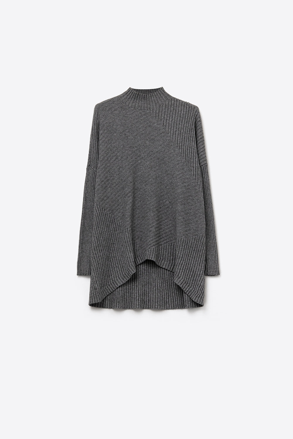 Q2 Gray Asymmetric Ribbed Knit Sweater Tunic