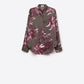 Gray Floral Print Satin Shirt with Buttons