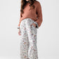 gray flower printed satin pants