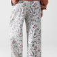 gray flower printed satin pants