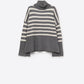 Q2 Gray oversized turtleneck sweater with white stripes and splits on the side