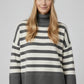 Gray oversized turtleneck sweater with white stripes and splits on the side