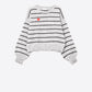 Q2 gray striped knit sweater with red heart detail