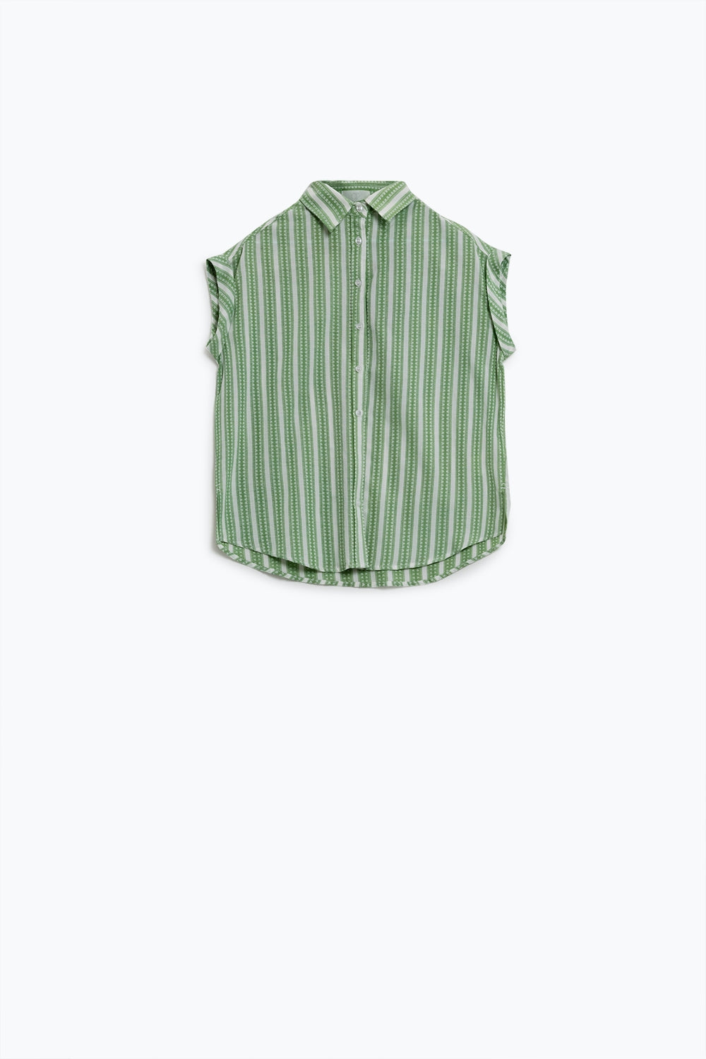 Green Blouse With Vertical Stripes And Short Sleeves