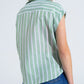 Green Blouse With Vertical Stripes And Short Sleeves