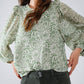 Green chiffon Blouse With Floral Print And Long Balloon Sleeves