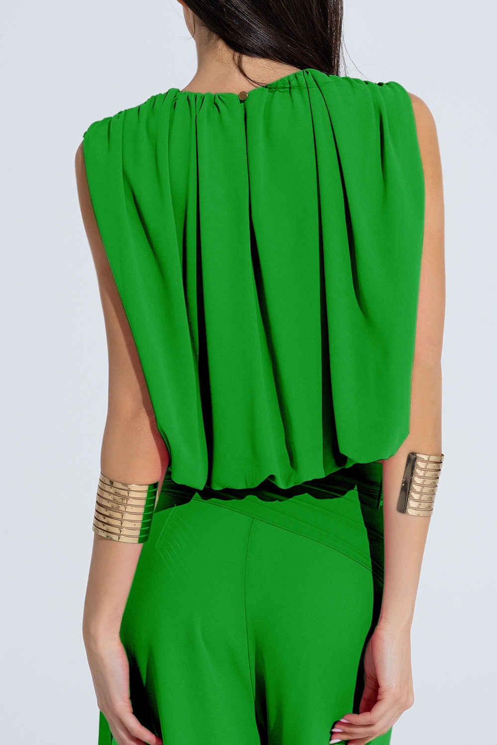 green chiffon Top With Ruche Design