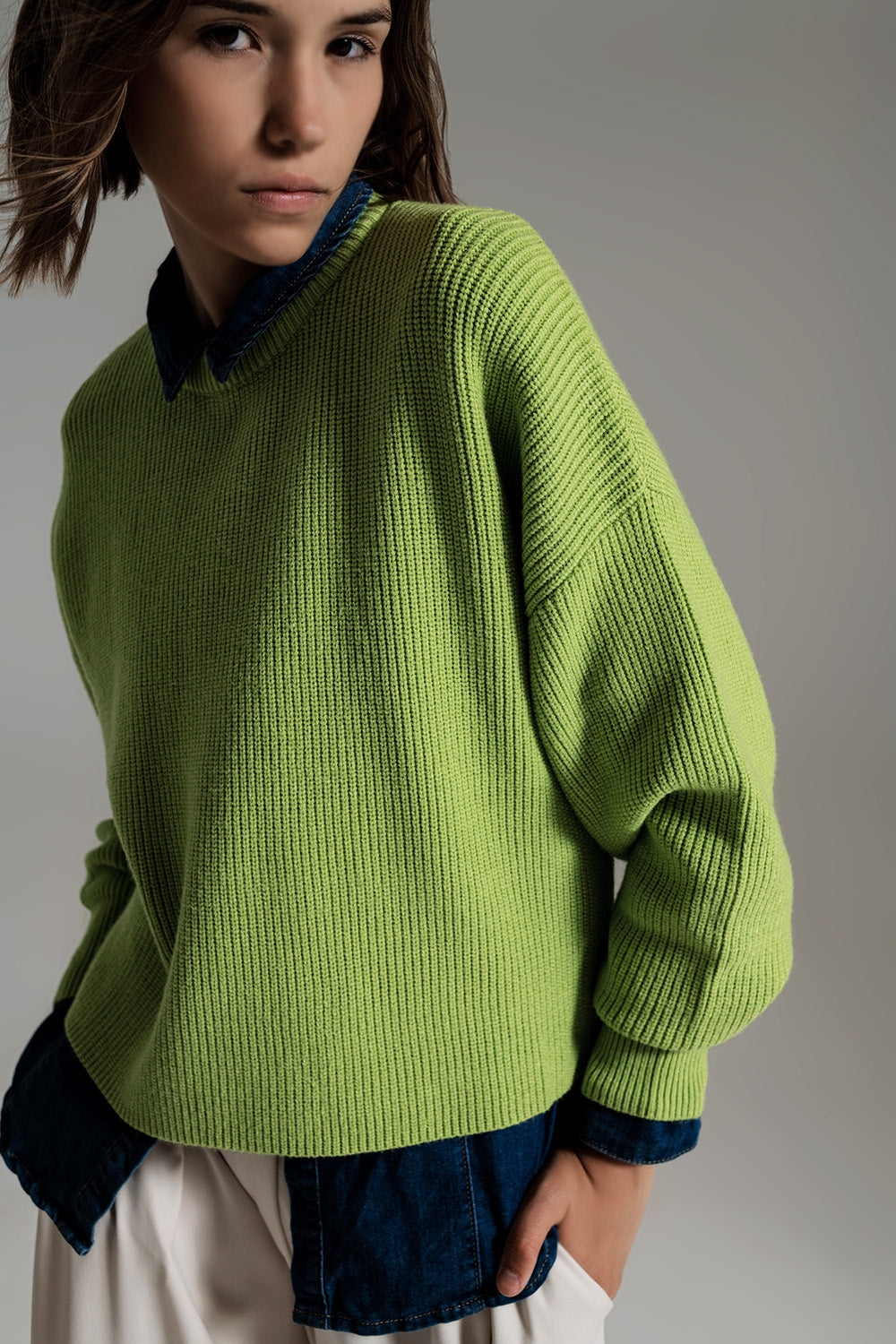 green chunky knitted relaxed Jumper