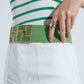 Green Elastic Belt With Squared Marbled Buckles And Gold Details