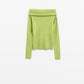 Q2 green fine knit sweater with wide boat neck