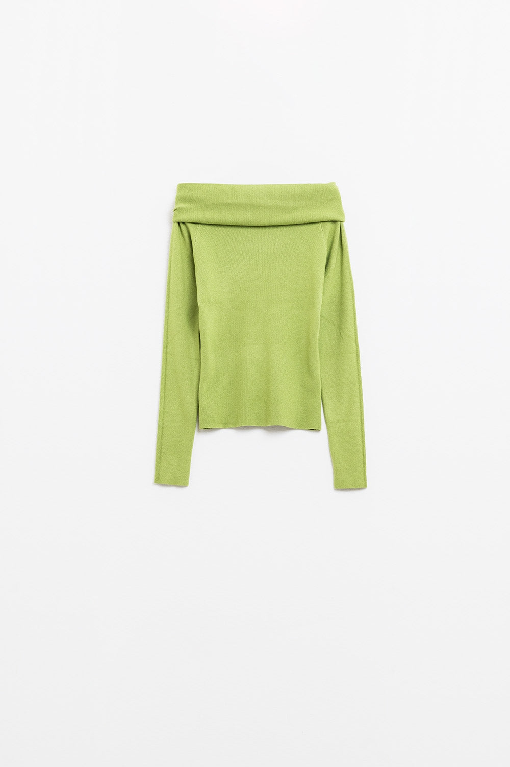 Q2 green fine knit sweater with wide boat neck