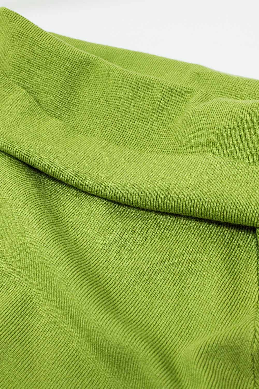 green fine knit sweater with wide boat neck