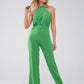 Q2 Green Jumpsuit With Crossed Halter Neckline