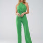 Green Jumpsuit With Crossed Halter Neckline