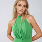 Green Jumpsuit With Crossed Halter Neckline